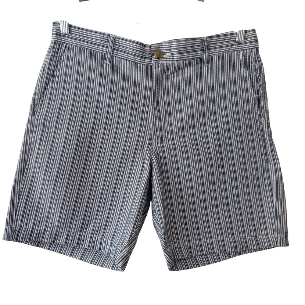 Ben Sherman Mens Blue White Striped Seersucker Cotton Shorts Regular Fit 33W